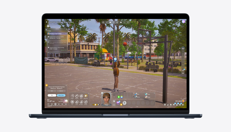 Schermo di un MacBook Air con un videogioco per dimostrare le capacità del chip M5