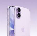 iPhone 17, χρώμα Λεβάντα, μπροστινή εξωτερική όψη, πίσω γωνιακή όψη, σύστημα κάμερας Dual Fusion επάνω αριστερά, κουμπί Ελέγχου Κάμερας, μπροστινή εξωτερική όψη με οθόνη από άκρη σε άκρη, κουμπιά Ενέργειας, έντασης ήχου και πλευρικά κουμπιά