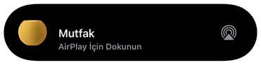 Bir AirPlay grafiği, "mutfak" adlı bir HomePod mini’de müzik çalındığını gösteriyor.