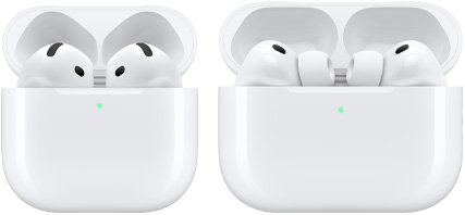 Des AirPods 4 et des AirPods Pro 3 présentés dans leurs boîtiers ouverts