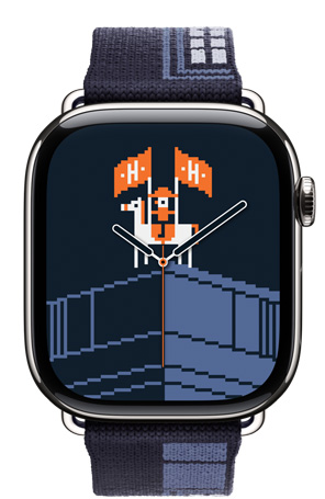 Apple Watch Hermès Series 11, boîtier en titane, argent, bracelet et cadran Faubourg Party