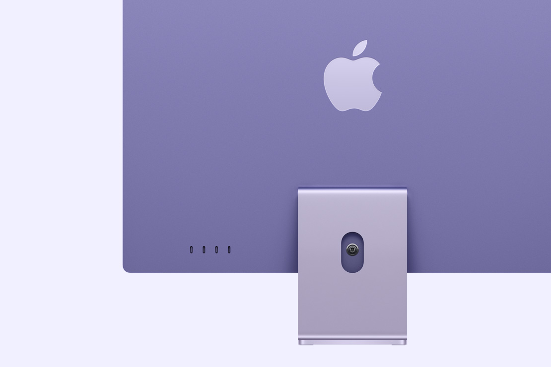 Rear view of a purple iMac, highlighting 4 USB-C ports