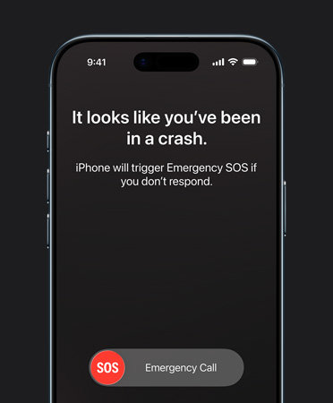 iPhone Air sedd framifrån, funktionen Kraschdetektering används