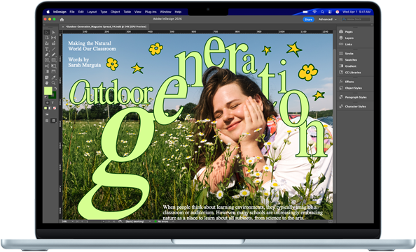 Un MacBook Air affichant un projet Adobe InDesign