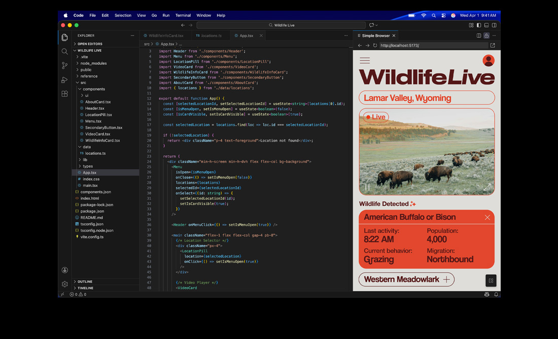 MacBook Pro screen coding an app using Visual Studio Code